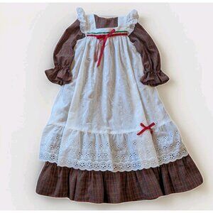 Homemade Girls 6/7 Ruffle Dress & White Eyelet Pinafore - Plaid Red & Green